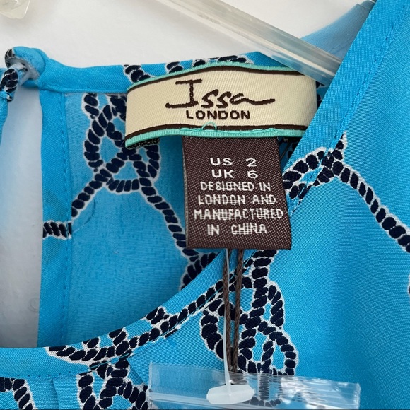 NWT ISSA London Print Silk Blue Sleeveless Blouse Top Size 2 - Picture 7 of 10